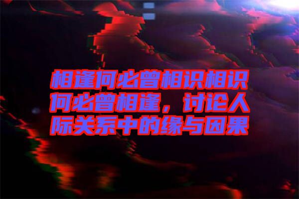 相逢何必曾相識(shí)相識(shí)何必曾相逢，討論人際關(guān)系中的緣與因果