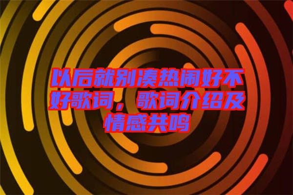以后就別湊熱鬧好不好歌詞，歌詞介紹及情感共鳴