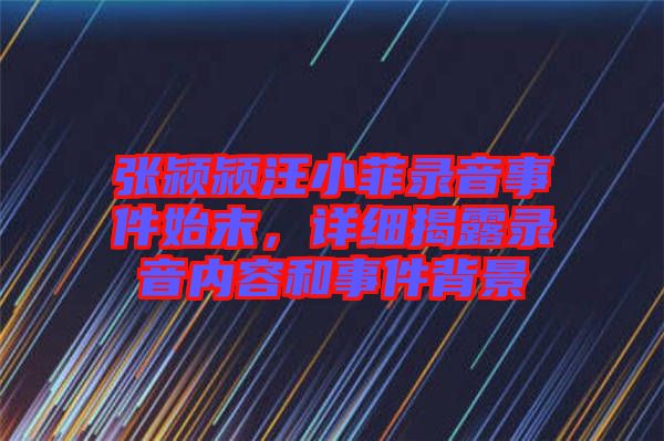 張潁潁汪小菲錄音事件始末，詳細揭露錄音內容和事件背景
