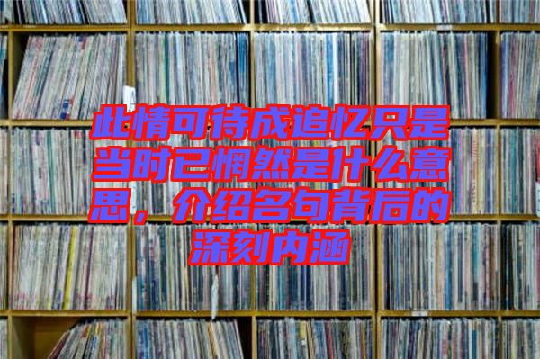 此情可待成追憶只是當時已惘然是什么意思，介紹名句背后的深刻內涵