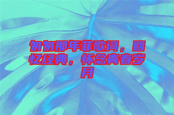 匆匆那年菲歌詞，回憶經典，懷念青春歲月