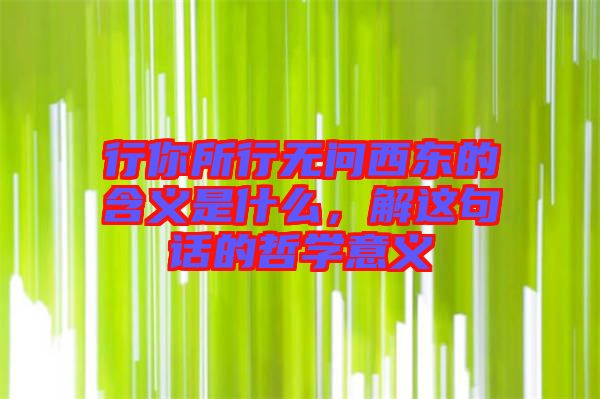 行你所行無(wú)問(wèn)西東的含義是什么，解這句話(huà)的哲學(xué)意義