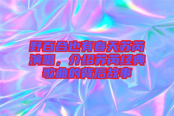 野百合也有春天蘇芮演唱，介紹蘇芮經(jīng)典歌曲的背后故事