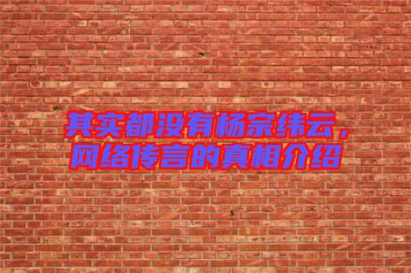 其實都沒有楊宗緯云，網絡傳言的真相介紹