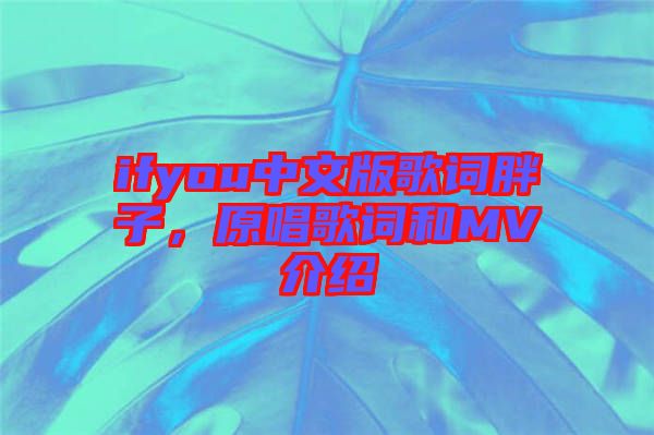 ifyou中文版歌詞胖子，原唱歌詞和MV介紹