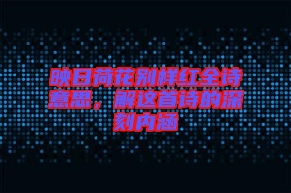 映日荷花別樣紅全詩意思，解這首詩的深刻內涵