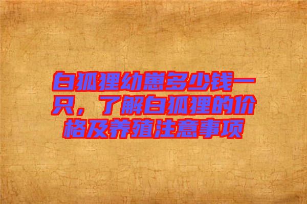 白狐貍幼崽多少錢一只，了解白狐貍的價格及養殖注意事項