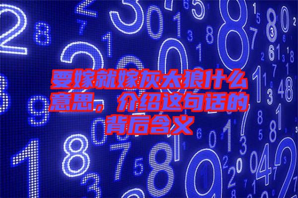 要嫁就嫁灰太狼什么意思，介紹這句話(huà)的背后含義