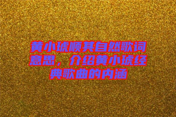 黃小琥順其自然歌詞意思，介紹黃小琥經典歌曲的內涵